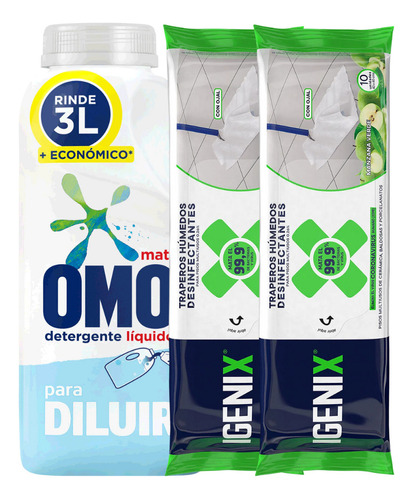 Detergente Liquido Para Diluir Omo+trapero Igenix Manzana X2