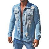 Jaqueta Jeans Slim Fit Masculina Destroyed Rasgada