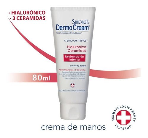 Crema De Manos Dermocream Hialurónico Ceramidas Pomo 80ml