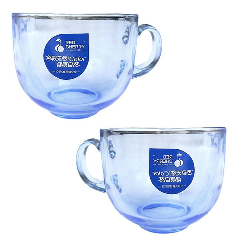 Par De Xícaras De Sopa Boca Grande Casal Vidro 440ml - Azul