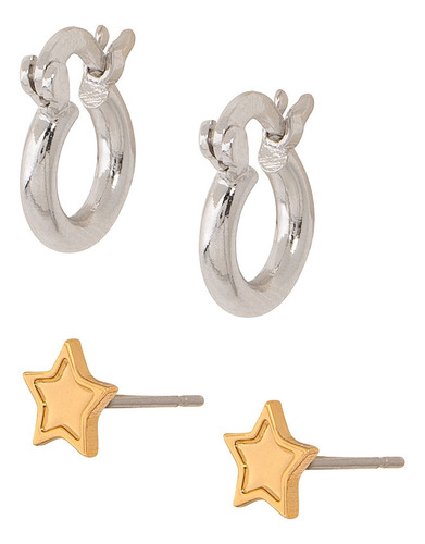 Duo Aretes Para Niña Estrellas Y Mini Arracadas