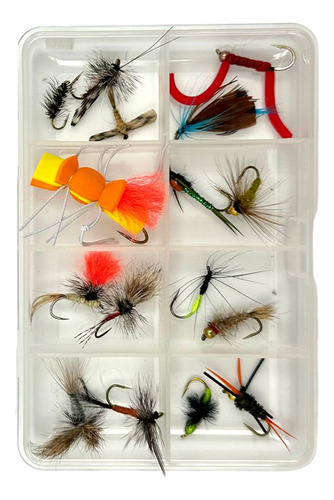 Combo 16 Moscas Para Truchas + Caja Pesca Con Mosca 