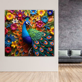 Cuadro Canvas Aves Pavo Real Animales Abstract 90x90 An6