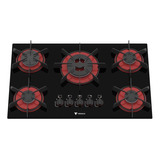 Fogão De Embutir 5 Bocas Cooktop Venax Arena Preto Vermelho