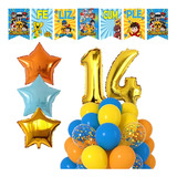 Pack 25 Globos Compadretes Mikecrak + Banderín + N° 70cm 