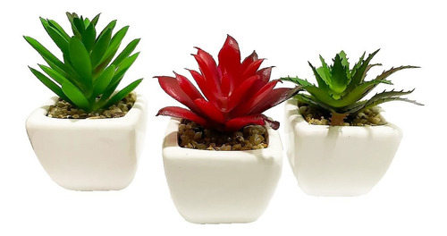 Kit 3 Mini Suculentas Plantas Artificiais Vaso De Ceramica