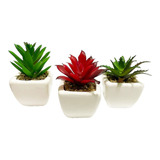 Kit 3 Mini Suculentas Plantas Artificiais Vaso De Ceramica