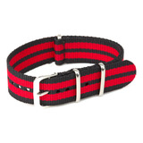 Pulseira Relógio Nato Nylon 22mm Vermelho Preto 3 Anéis