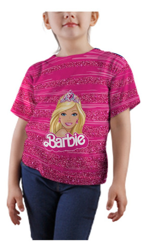 Camisa Do Barbie Rosa Gliter Roupa Blusa Camiseta Infantil 