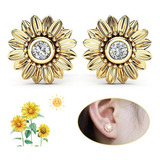 Girasol Aretes De Oro 18k Con Pendientes De Joyería Mujer