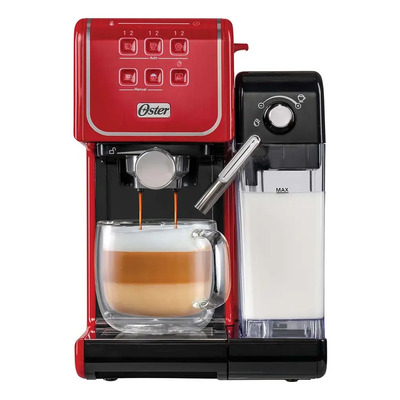 Oster® Cafetera Automática PrimaLatte™, de Espresso Cappuccino y Latte, de 15 Bares, con Depósito de Leche Desmontable, Roja, BVSTEM6603R | Meses sin interés