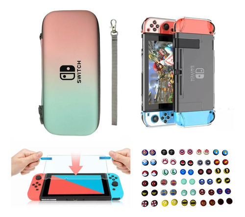 Combo Protector Estuche Rosa/azul Pastel Compatible Switch