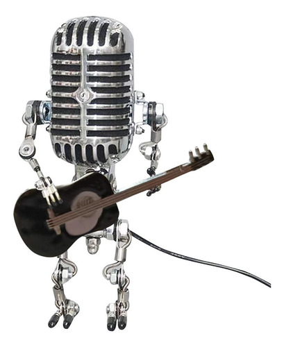 6z Microfone Vintage Robô Abajur Mesa Home