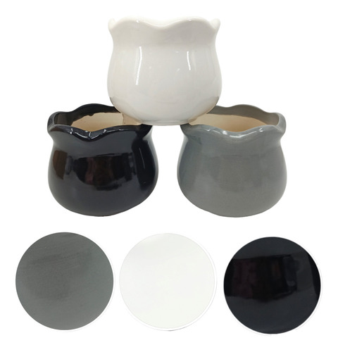 Macetero De Ceramica Con Bordes Curvos Pack De 3