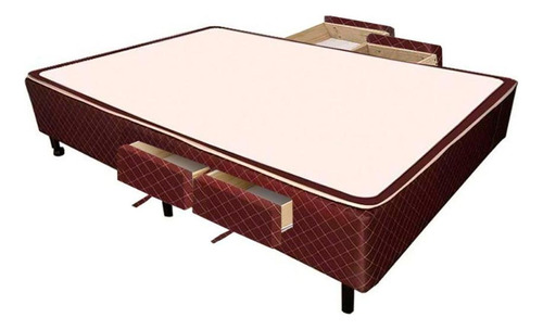 Cama Box Base Castor Poli C/ 4 Gavetas Marrom Casal 138x188