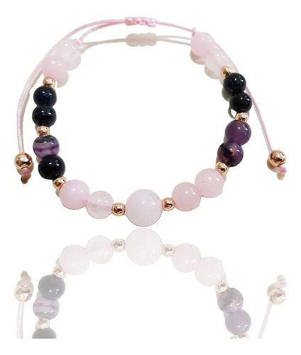 Pulsera Ajustable Amatista Cuarzo Rosa Y Aventurina Azul