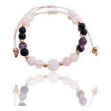 Pulsera Ajustable Amatista Cuarzo Rosa Y Aventurina Azul