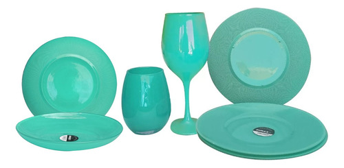 12 Platos Playo Hondo + 6 Vaso Gourmet + 6 Copas Color Pleno