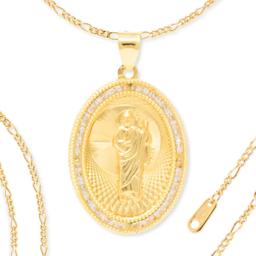 Collar De San Judas Tadeo En Chapa De Oro 22k Y Zirconias