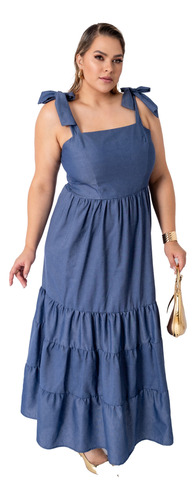 Vestido Longo Plus Size Versátil Casual Com Alça Multiuso