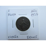 Antigua Moneda España 1 Peseta Bronce Año 1937 Escasa 