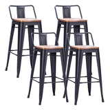 Pack 4 Pisos De Bar Tolix Con Asiento De Madera Color 52847 - Negro