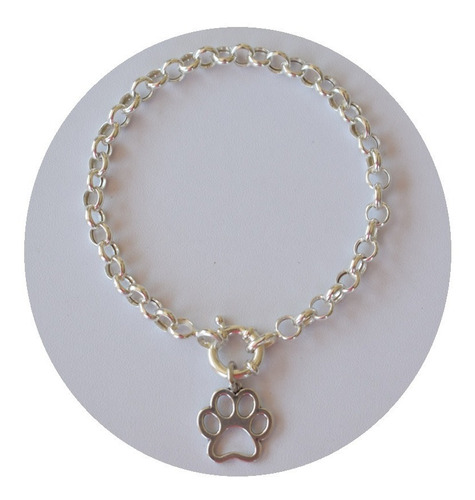 Pulsera Rolo Con Dije Huella De Perro - Plata Italiana 925