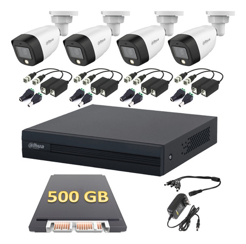 Kit Cctv 4 Cámaras Microfono Dahua 1080p 500 Gb Baluns