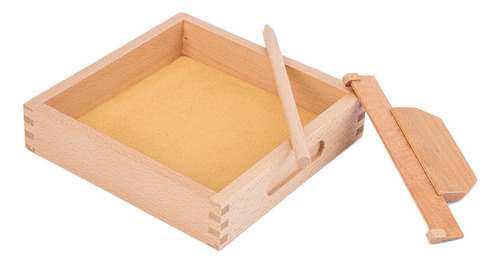 Montessori - Caja De Arena Con Pluma De Madera, Color Arena