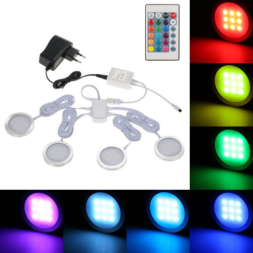 Luz De Gabinete Led Rgb Delgada De Forma Redonda, 4 Piezas,