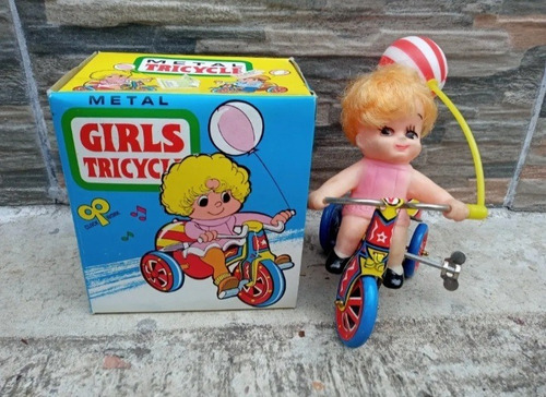 Antiguo Triciclo Girls Tricycle De Chapa A Cuerda,funciona