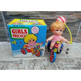 Antiguo Triciclo Girls Tricycle De Chapa A Cuerda,funciona