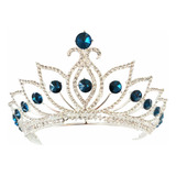 Corona Tiara Tocado Novia Xv Mn19a Cristal Azul