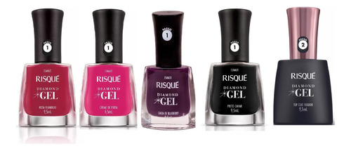 Kit Risqué Diamond 4 Cores + 1 Top Coat Fixador