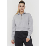 Polerón Mujer Deportivo Half Zipper Crop Gris Corona