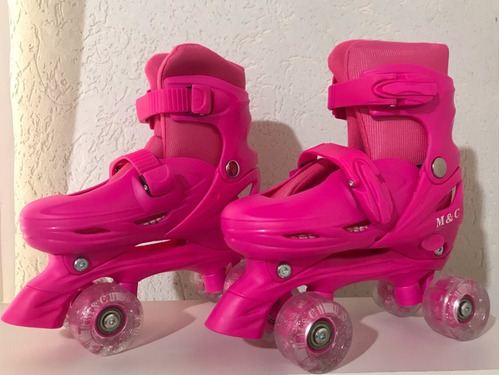 Patins Infantil 4 Rodas Pink Com Led Regulável +kit Proteção