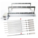 Grill Giratório 100% Inox 6 Espetos 55cm Ajustável + Brinde