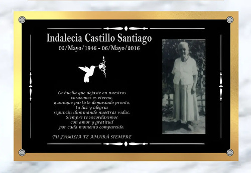 Placa Fúnebre Personalizada, Panteón, Homenaje, A-2 40x26cm