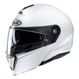 Casco Moto Hjc Rebatible I90 Sólido Pearl White Doble Visor 