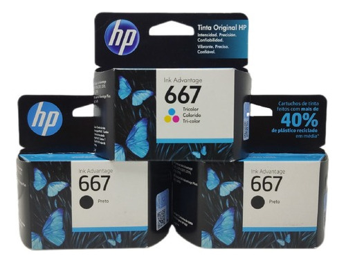 Kit Cartucho Original Hp 667  2 Pretos E 1 Color 2300 2700