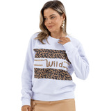 Moletom Branco Feminino C/bordado Animal Print Slim 11224a