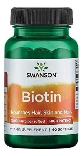 Biotin Biotina Swanson 10.000mcg/60 Softgels (max. Potencia)