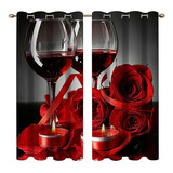 Cortinas Opacas Con Impresion Velas Rosas Rojas Y Vino Tinto
