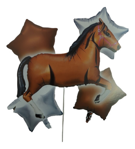 Set 5 Globos Metalizado Caballo Pony Granja Cumple Happy