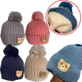 Touca De Frio Infantil Forrada Gorro Ursinho Pompom Criança