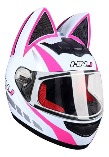 Casco De Motocicleta Con Orejas De Gato For Mujer, Cara