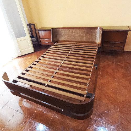 Cama Antigua 2 Plazas Madera Maciza Lustrada Esterillado 