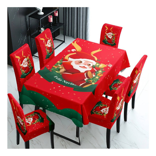 Set Mantel Navidad + 6 Fundas Sillas Diseños 140x220 Cm