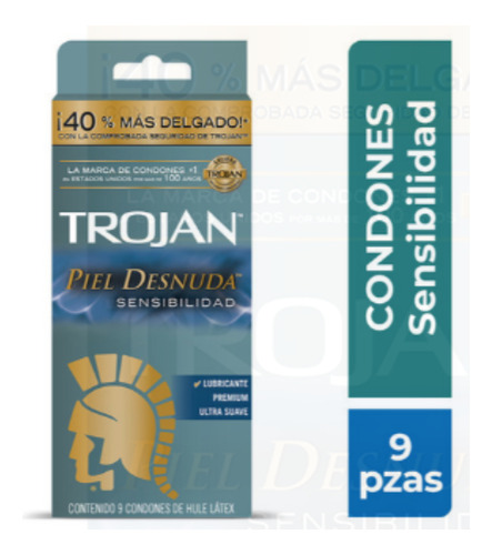 Condones De Látex Trojan Piel Desnuda Sensibilidad 9 Unidades