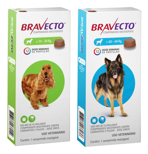 Kit 2 Combo Bravecto Comprimido 10 20kg + 20 A 40kg Cachorro
